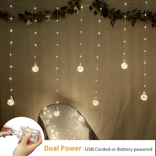 Wishing Ball Curtain String Lights - 200 LED Window Fairy Lights with Remote