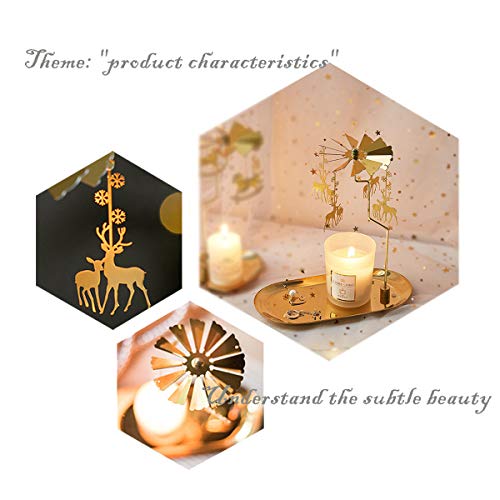 Gold Rotating Deer Candle Holder - Christmas Thermal Spinning Candlestick