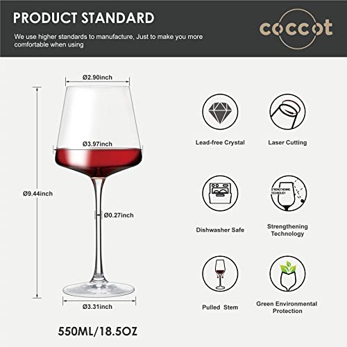 Premium Crystal Wine Glasses Set of 6 - 18.5oz Lead-Free Stemware
