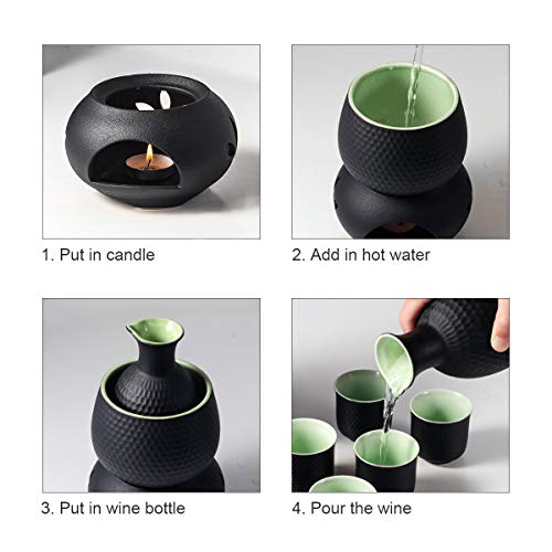 Lyty Ceramic Sake Set with Warmer & Cups - Traditional Japanese Drinkware