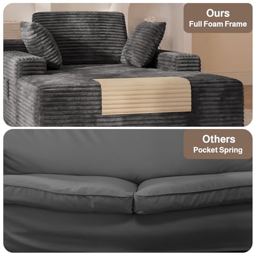 67-Inch Oversized Corduroy Chaise Lounge Chair with 3 Pillows - Gray