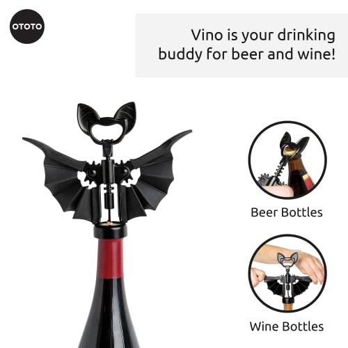 OTOTO Vino Spooky Bat Corkscrew & Bottle Opener, 2-in-1 Wine & Beer Opener, Silicone Heat-Resistant Basting Brush & Spatulas