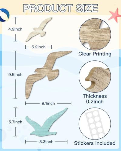 3-Piece Wooden Seagull Wall Decor Set - Rustic Coastal Beach Wall Art