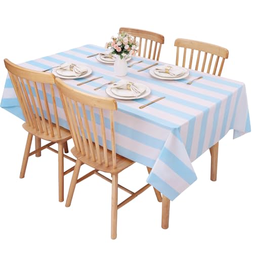 Light Blue Striped Disposable Tablecloths - 54x108 Inch, 3 Pack