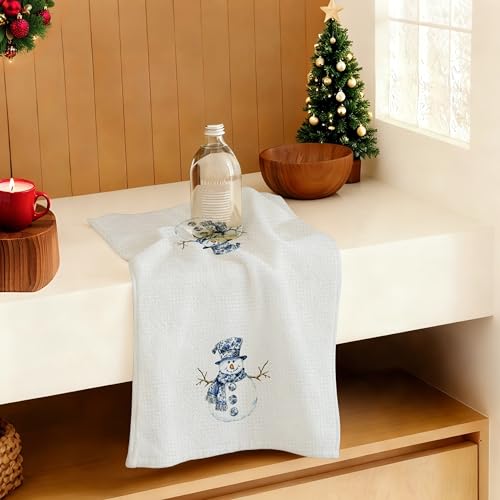 Blue & White Snowman Chinoiserie Hand Towels (Blue & White Snowman, 16x24) — Grandmillennial Kitchen & Bath D_Towel