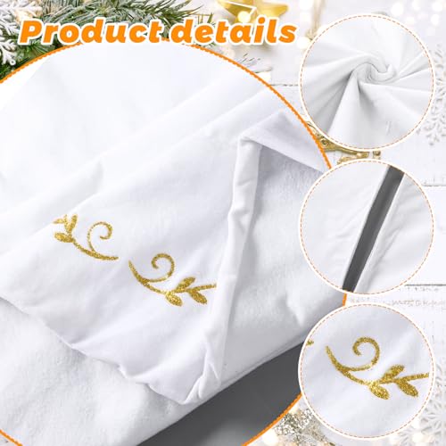 60 Inch White Velvet Christmas Tree Skirt with Gold Embroidery - Classical Style