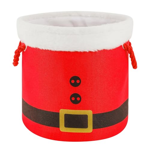 Medium Red Santa-Themed Christmas Storage Basket with Handles – 11.8" Square, Plush Fur Rim