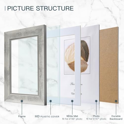 Rustic 5x7 Picture Frames Set of 4 - Wood Grain Photo Frames for Wall & Tabletop