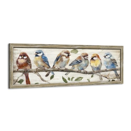 Chickadee Bird Wooden Framed Wall Art, 24x8 Inch Rustic Farmhouse Decor