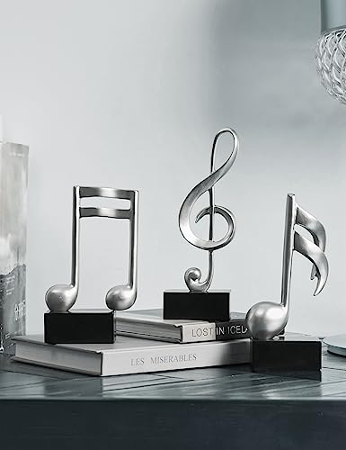3-Piece Music Note Table Sculpture, 7.5-Inch Silver Resin Piano Decor