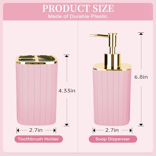 2-Piece Pink Bathroom Accessory Set with Soap Dispenser & Toothbrush Holder