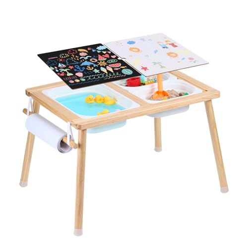 Wooden Sensory Table for Toddlers with Storage Bins and Paper Roll Holder