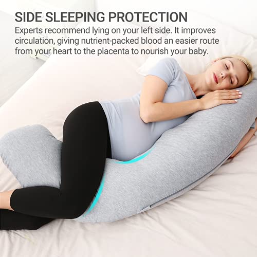 Momcozy J-Shaped Pregnancy Pillow - Full Body Support for Side Sleepers, Grey