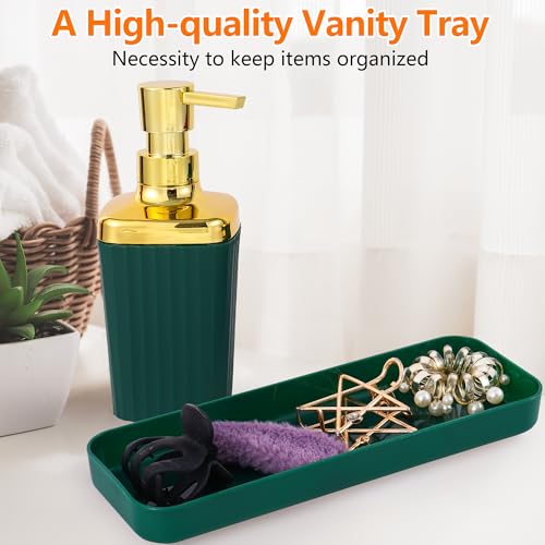 9-Piece Dark Green Bathroom Accessory Set with Trash Can and Vanity Tray