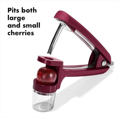 Cherry & Olive Pitter Tool with Splatter Shield & Non-Slip Grip - Beet