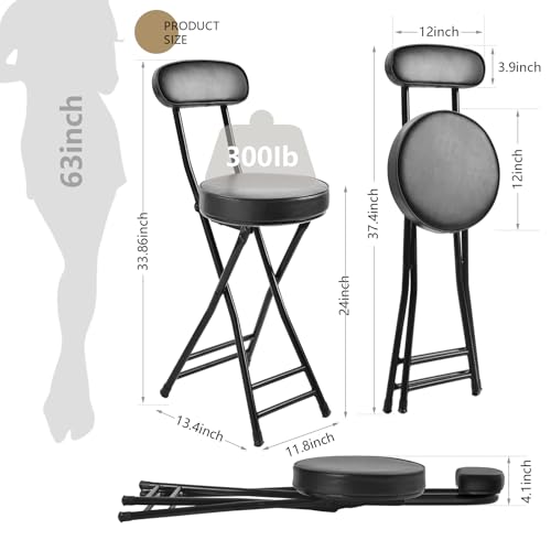 23.6-Inch Portable Folding Bar Stool with Back, Heavy-Duty Collapsible Chair