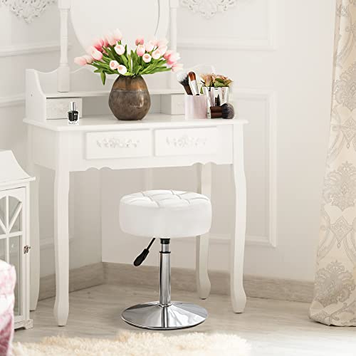 Adjustable Vanity Stool, 360° Swivel Makeup Chair with Faux Leather Seat