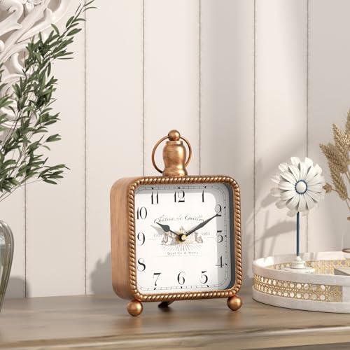 Vintage Gold Table Clock, French Rustic Mantel Clock for Shelf or Desk