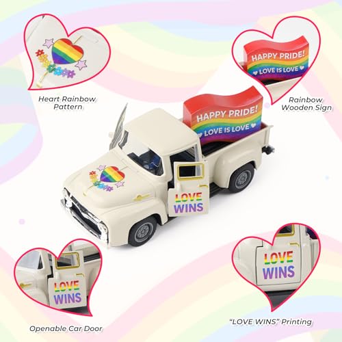 Rustic Rainbow Truck Tabletop Decor - 5.7 Inch Metal Farmhouse Pride Accent