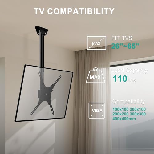 Full Motion Ceiling TV Mount for 26-65 Inch Screens, Adjustable Height Pole