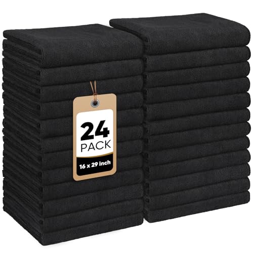 Black 16x29 Inch Microfiber Salon Towels - Pack of 24, Super Absorbent & Soft