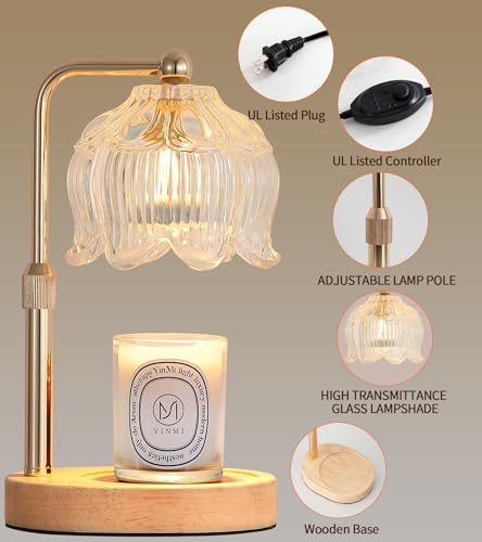 Gold Flower Glass Candle Warmer Lamp with Timer & Dimmable Light
