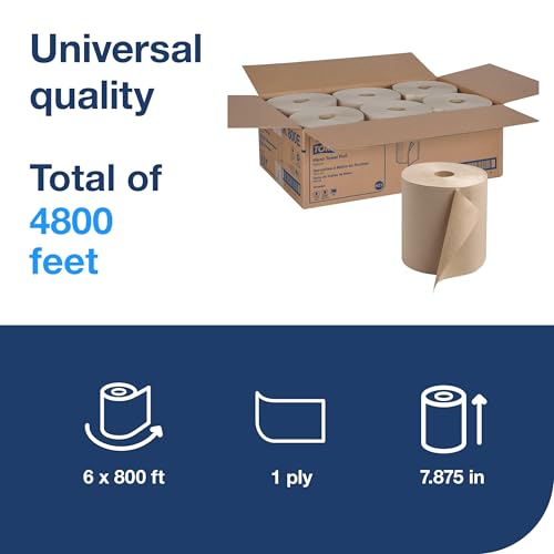 Natural Commercial Paper Towel Rolls - 100% Recycled Fiber, 6 Rolls x 800 ft