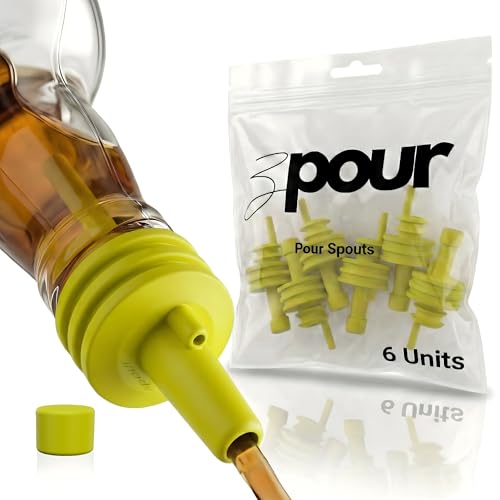 Yellow Silicone Liquor Pour Spout Pack of 6 - Leakproof Bar Dispenser for Bottles