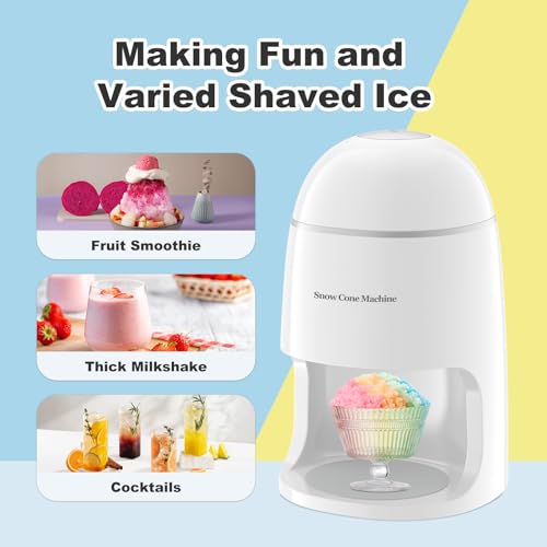 InchUp Porcelain White Electric Shaved Ice Machine - Compact Snow Cone Maker with 2 Reusable Cups