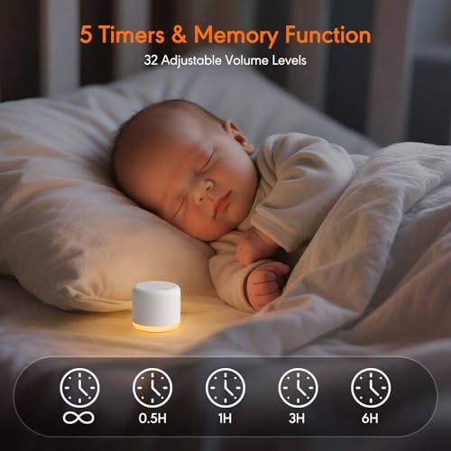 Portable White Noise Machine with Night Light & 18 Soothing Sounds for Sleep