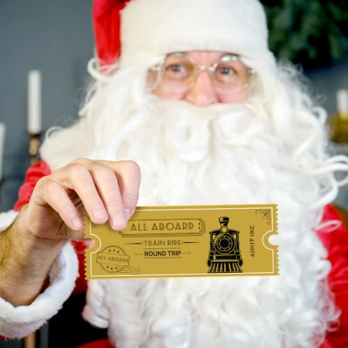 Gisafai 12 Pcs Christmas Express Train Tickets Bulk Gold Invitation, 7.9x3 in