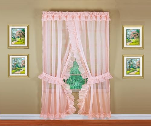 Emelia Priscilla Sheer Curtain Set - 60" W x 63" L, Rose