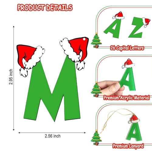 Personalized Christmas Ornament 2026 – Flat Santa Hat Green Letter Design M (Yanlisenti)