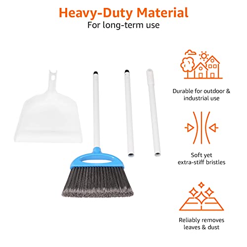 Broom and Dustpan Set with Adjustable Long Handle - Blue & White