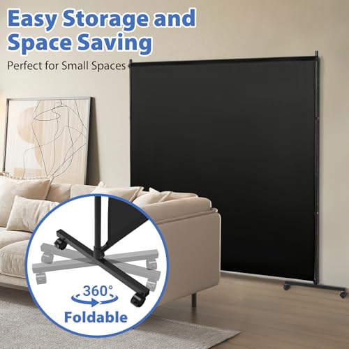73" x 75" Portable Room Divider Screen with Wheels, Fabric Privacy Partition