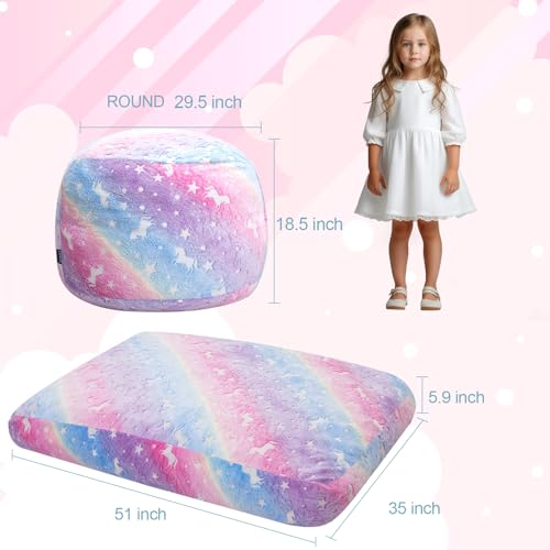 Convertible Kids Bean Bag Chair Bed - Glow-in-the-Dark Unicorn Sofa