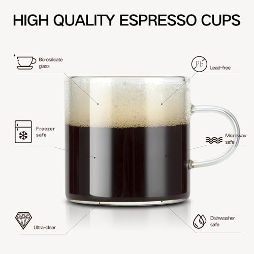 YMMIND 4-Pack 4oz Glass Espresso Cups with Handles, Microwave & Dishwasher Safe