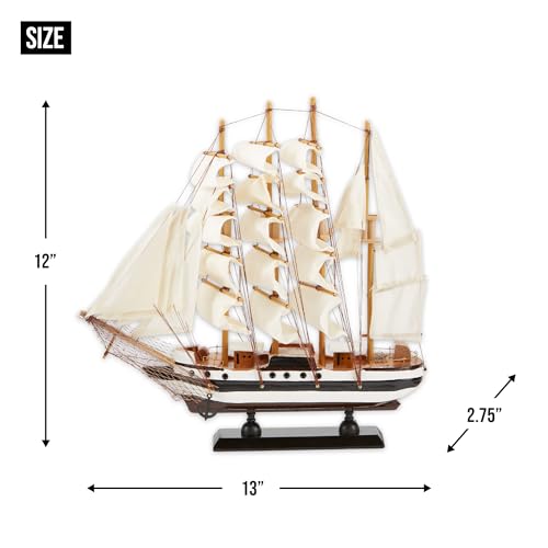 Wooden Tall Ship Model Nautical Decor 13-inch Sailing Boat Statue
