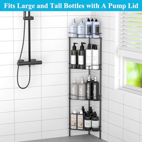 4 Tier Floor Standing Corner Shower Caddy Organizer Shelf with Hooks Black