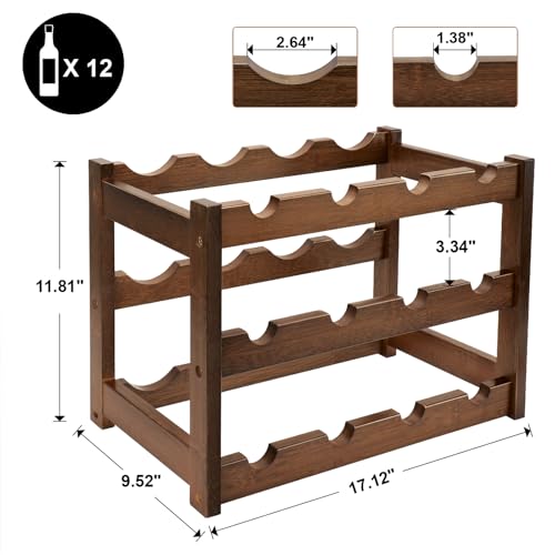 3-Tier Bamboo Wine Rack - 12 Bottle Countertop Storage Holder, Walnut