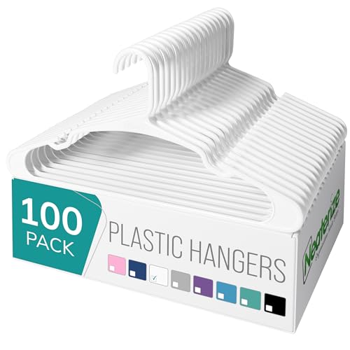 Plastic Clothes Hangers 100 Pack Space Saving Coat Hangers White