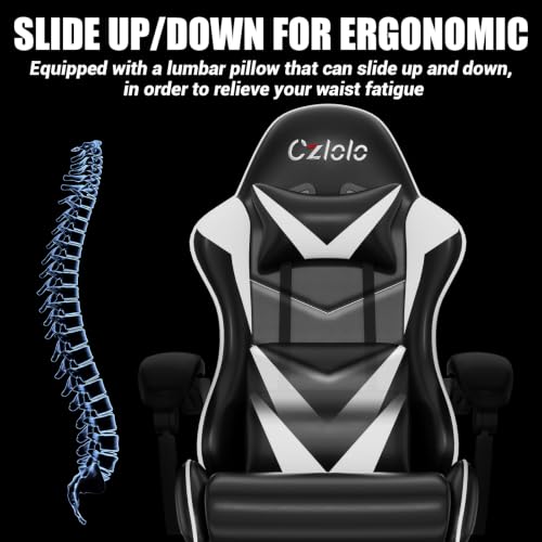 Ergonomic Gaming Chair with Footrest, Lumbar Massager, and Reclining Back