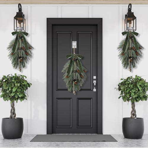 2-Pack 24-Inch Christmas Teardrop Swag, Artificial Norfolk Pine Door Decor