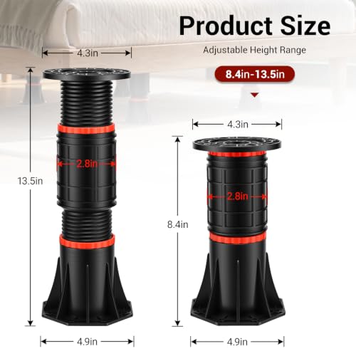 Adjustable Bed Support Legs, 8.4-13.5 Inch Heavy Duty Center Slats Support