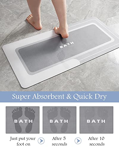 MontVoo Non-Slip Soft Diatomaceous Earth Bath Mat, 17"x27" Grey