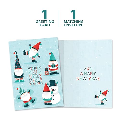 Christmas Greeting Cards with Envelopes - Festive Gnomes - 5x7 - Eco-Friendly Recycled Paper
