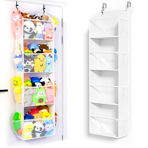 Over-the-Door Stuffed Animal Storage Organizer with 4 Clear Tiers