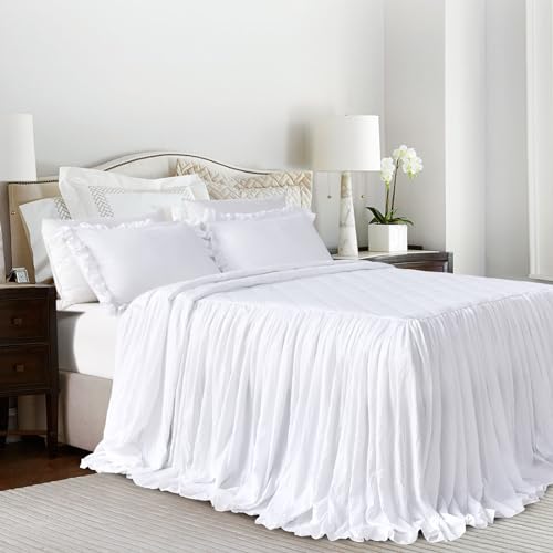 Ruffled Queen Bedspread Set - 3-Piece Shabby Chic Quilted Coverlet