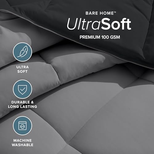 Ultra-Soft Reversible Down Alternative Comforter, Twin/Twin XL, Black/Grey