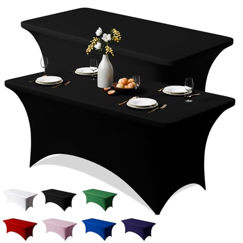 2-Pack 6ft Rectangular Spandex Tablecloth, Stretch Fitted Table Cover